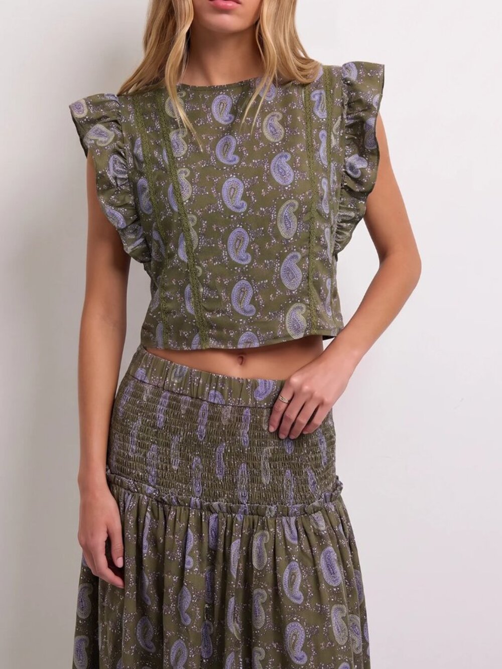 Army Green Boho Women's Two-Piece Set - Picture 1 of 8